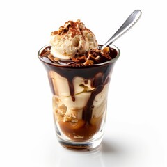 A delectable ice cream sundae being enjoyed with a spoon