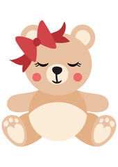 Cute tedy bear girl with bow sitting