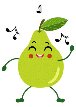 recommend clip art: Funny green pear character mascot dancing to music