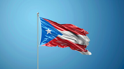 The national flag of Puerto Rico waving proudly against a clear blue sky, symbolizing patriotism.