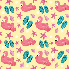 summer vector pattern with flamingos and slippers