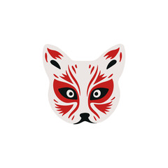 Vector Kabuki mask with traditional Kitsunei deman, ideal for events and stickers.