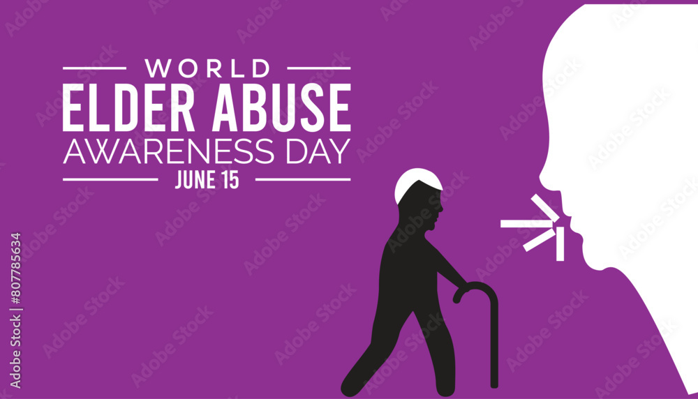 Wall mural World Elder Abuse Awareness Day observed every year in June. Template for background, banner, card, poster with text inscription.