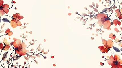 Artistic illustration of delicate floral branches with blooming flowers on a gentle gradient background.