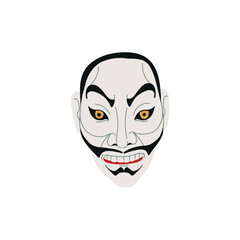 A vector icon evil demon of a Japanese Kabuki mask on a white background