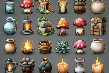 Obraz premium Enchanting Forest Icons: Whimsical and Magical Illustrations