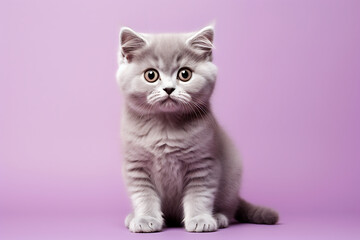 Cute british shorthair cat sitting on pink background.