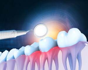 Human teeth with dental tool. 3d illustration..