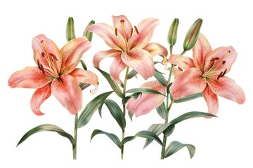 Beautiful blossoming lilies with detached buds. Generative Ai
