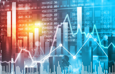 stock market index graph. Candlestick chart, Stock market growth illustration. Financial market background. 3d illustration.