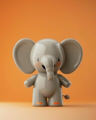 Fototapeta premium Cartoon Elephant in 3D Illustration, Cheerful Animal Character on Orange Background, Playful and Whimsical Design