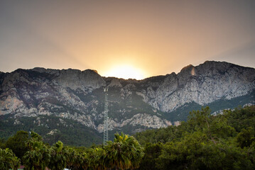 Sunset over a mountain in Turkey near the city of Kemer