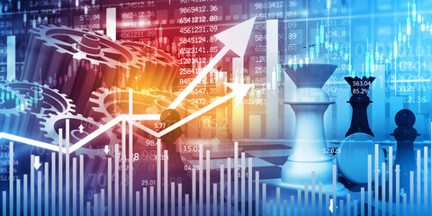 stock market index graph. Candlestick chart, Stock market growth illustration. Financial market background. 3d illustration.