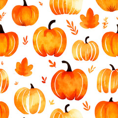 Pumpkin silhouettes seamless watercolor pattern harvest print Halloween theme stencils 