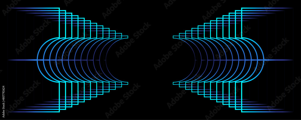Aufkleber Abstract futuristic background with glowing geometric perspective rectangles line frame overlay pattern. Modern shiny blue green gradient 3D technology concept. Vector illustration