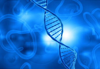 DNA strand on blue color background. 3d illustration..