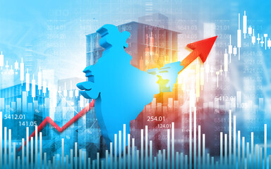 stock market indIndian stock market growth graph chart. 3d illustration..