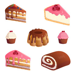 Set of cakes and cupcakes.