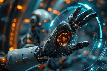 Robots or cyborgs with artificial intelligence in the future. Generative Ai