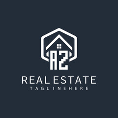 AZ initial monogram logo for real estate with home shape creative design.