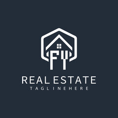 initial monogram logo for real estate with building shape creative design	
