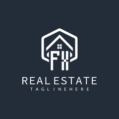 initial monogram logo for real estate with building shape creative design	
