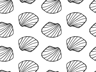 Doodle seashell seamless pattern. background of tropical sea and ocean elements, shells, starfish. Marine life.