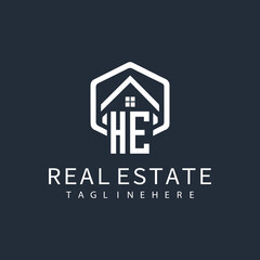initial monogram logo for real estate with building shape creative design	
