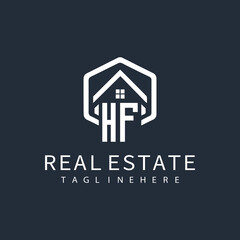initial monogram logo for real estate with building shape creative design	
