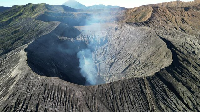 The amazing Mount Bromo volcano located in Java, Indonesia. Shot with a drone.