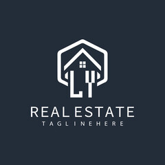 initial monogram logo for real estate with building shape creative design	
