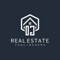 initial monogram logo for real estate with building shape creative design	
