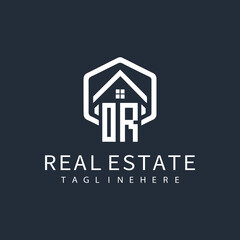 initial monogram logo for real estate with building shape creative design	

