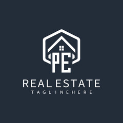 initial monogram logo for real estate with building shape creative design	

