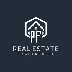 initial monogram logo for real estate with building shape creative design	
