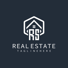 initial monogram logo for real estate with building shape creative design	
