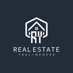 initial monogram logo for real estate with building shape creative design	
