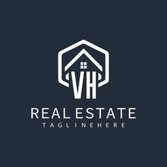 initial monogram logo for real estate with building shape creative design	
