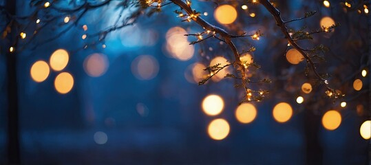 Blurred christmas tree lights in the city night background
