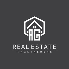 initial monogram logo for real estate with building shape creative design	
