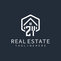 initial monogram logo for real estate with building shape creative design	
