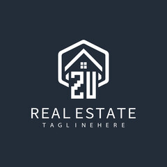 initial monogram logo for real estate with building shape creative design	
