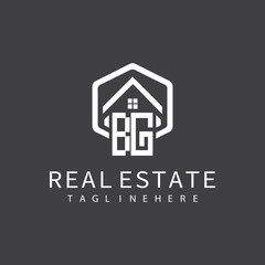 initial monogram logo for real estate with building shape creative design	
