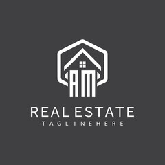 initial monogram logo for real estate with building shape creative design	
