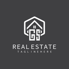 initial monogram logo for real estate with building shape creative design	
