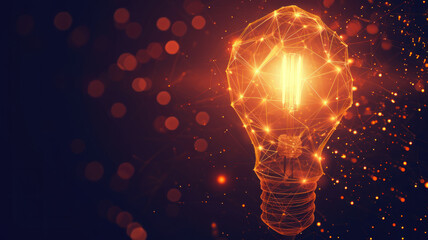 Incandescent lamp bright light. Low poly wireframe points