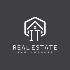 initial monogram logo for real estate with building shape creative design	
