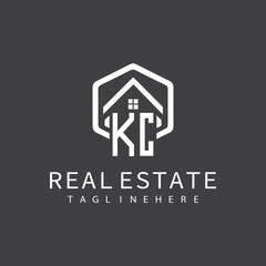 initial monogram logo for real estate with building shape creative design	
