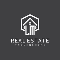 initial monogram logo for real estate with building shape creative design	
