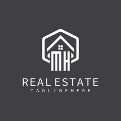 initial monogram logo for real estate with building shape creative design	
